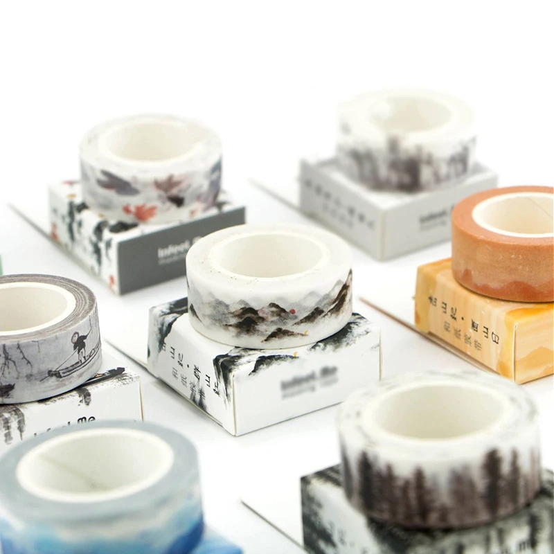 Винтажный пейзаж черно белые Горы Закат Маскировка васи декоративные скотч