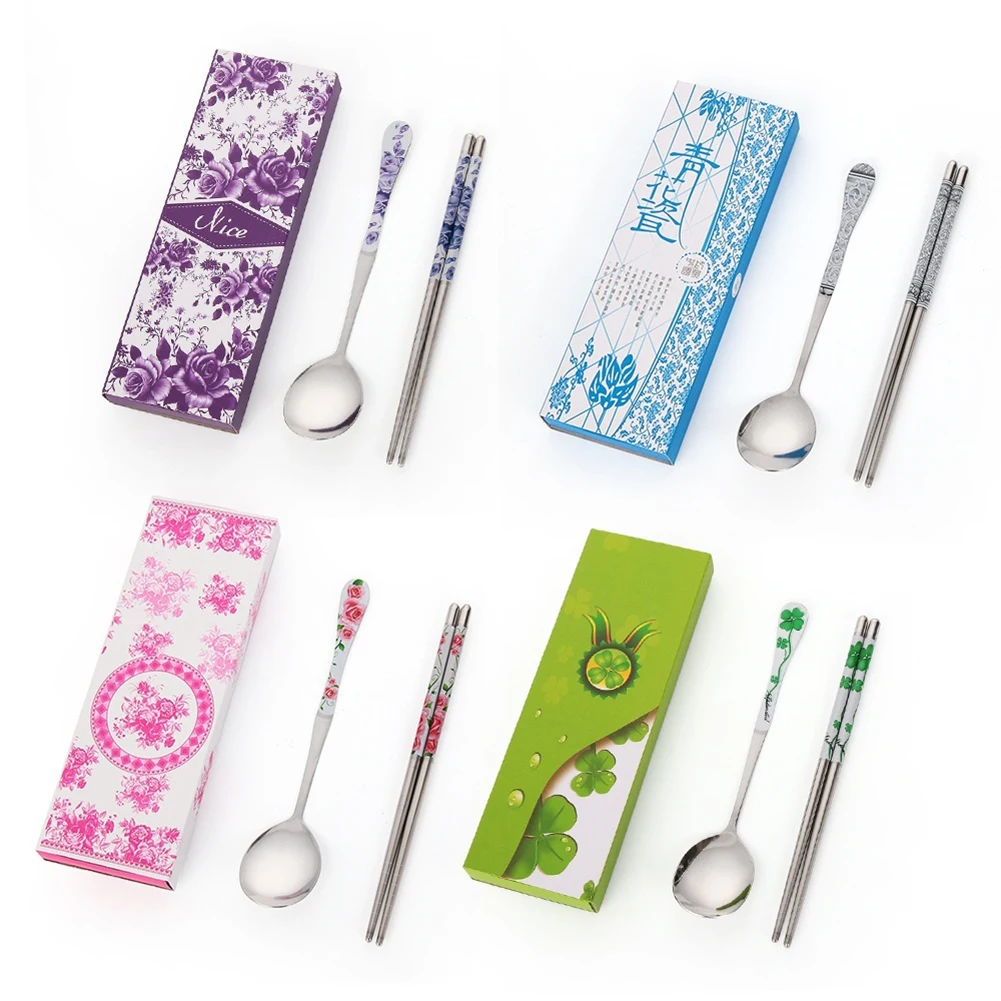 2 шт. портативные металлические палочки для еды с ложкой|Столовые сервизы| |