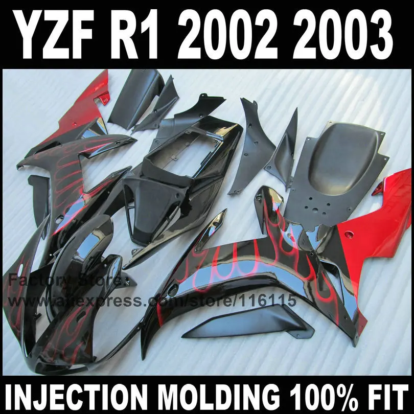 100% полный набор обтекателей для YAMAHA YZF R1 2002 2003 комплект 02 03 красное пламя запасные