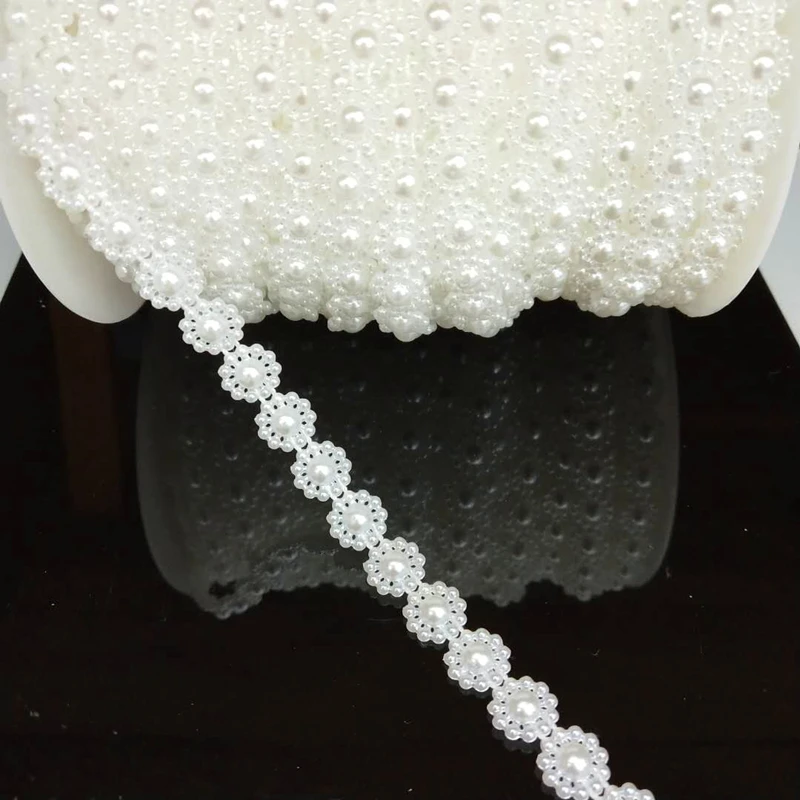 

25Meters/lot Flat Back White ABS Imitation Pearl Beads Chain 1cm Flower Wedding Clothes Decoration DIY Jewelry Making Materials