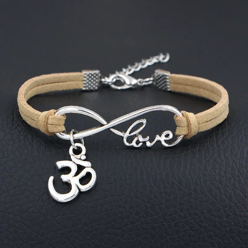 10 шт./лот браслет Infinity Love 8 Om yoga zen 3D OHM Шарм Подвеска сердце для женщин/мужчин