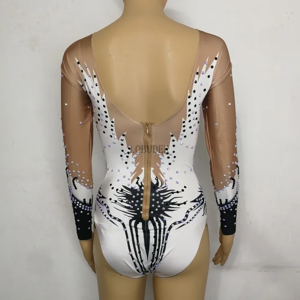 Sparkly Crystals Printing Long Sleeve Bodysuit Sexy Nightclub DJ Women Singer Dance Costume Gymnastic Match Performance | Женская одежда