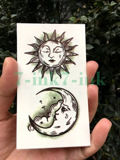 Водная переводная татуировка Минималистичная маленькая татуировка sun moon боди-арт водонепроницаемые временные фальшивые татуировки для мужчин, женщин, детей 10,5*6 см