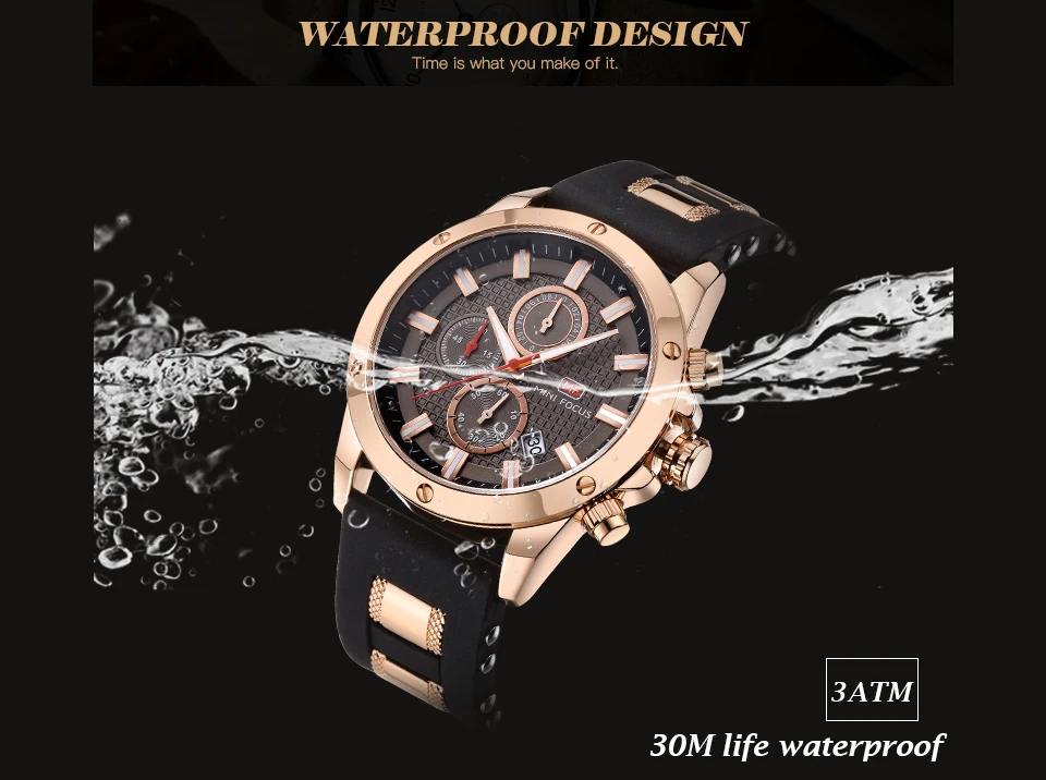 MINIFOCUS стильные спортивные мужские часы Seiko, наручные часы с хронографом для мужчин, Популярные черные и синие мужские часы с силиконовой цепочкой