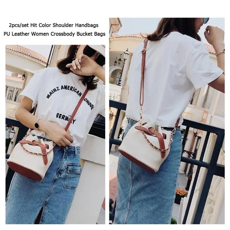 2 шт./компл. хит цвет сумки на плечо из искусственной кожи женские через | Багаж и