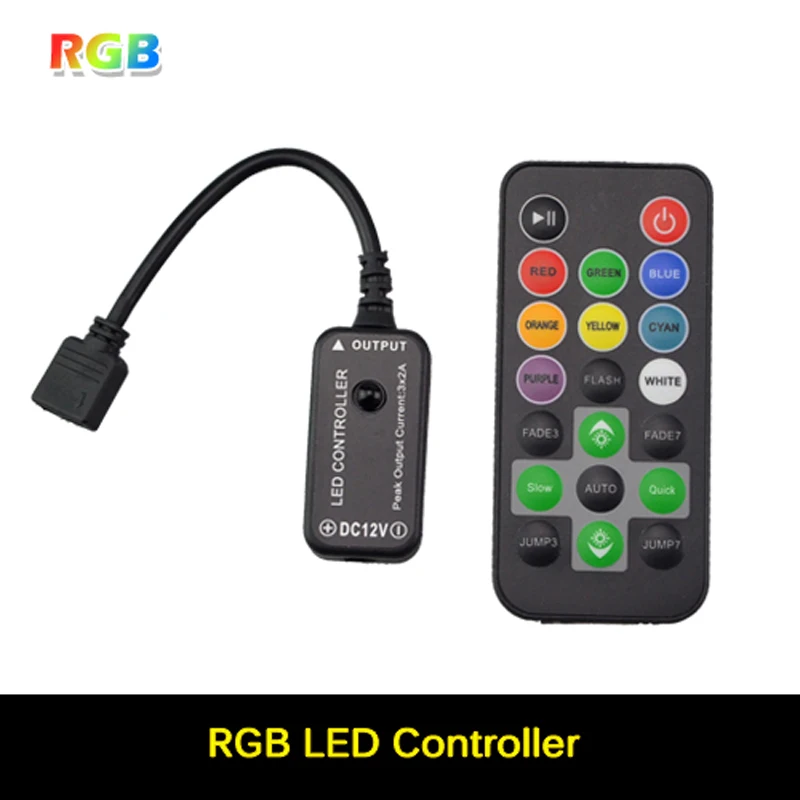 

AmmToo DC12V -24V Smart Mini Led RGB Controller 20Key IR Remote Control for 3528 5050 Led Strip Light RGB Controller Black Color