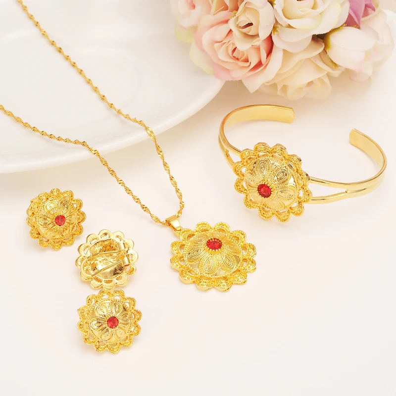 

Bangrui New Ethiopia Bride Gold Color Jewelry Sets With Stone African Ethnic Gifts Eritrean Habesha Wedding G
