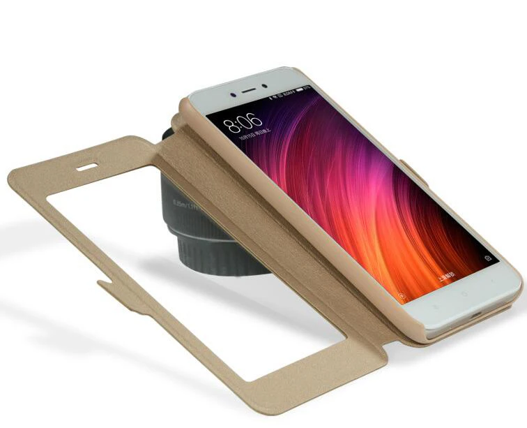 Чехол книжка для Xiaomi Redmi 5 Plus противоударный прозрачный чехол с окошком экрана