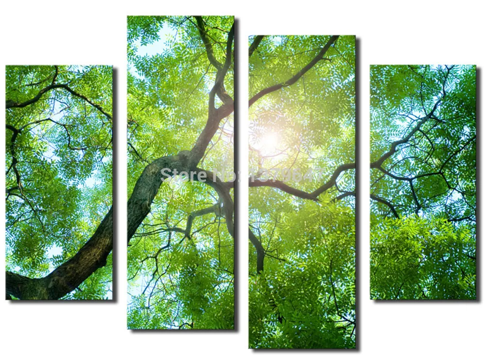 

2017 Cuadros Decoracion Free Shipping 4 Panels Tree Painting Canvas Wall Art Picture Home Decoration Living Room Print Modern