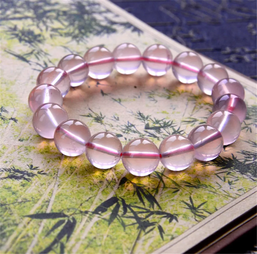Genuine Star Light Rose Pink Quartz Natural Stone Bracelets For Women Female Stretch Crystal Round Bead Bracelet 12mm 13mm 14mm | Украшения