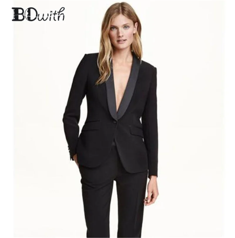 

Professional Business Women pantsuits 2019 Custom made Black New Fashion Elegant pants suits for women 2 Pcs (jacket+pants)