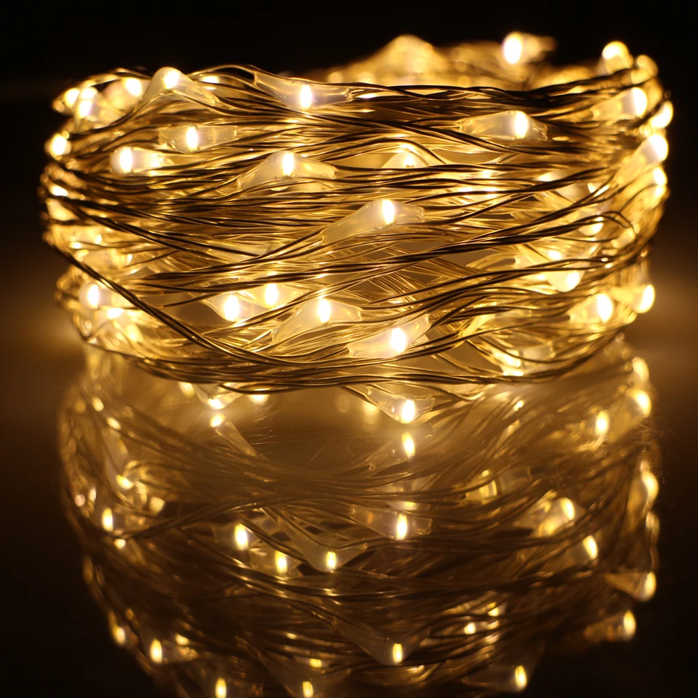 10 м 33 фута 100 led USB наружная светодиодная Серебряная проволочная гирлянда
