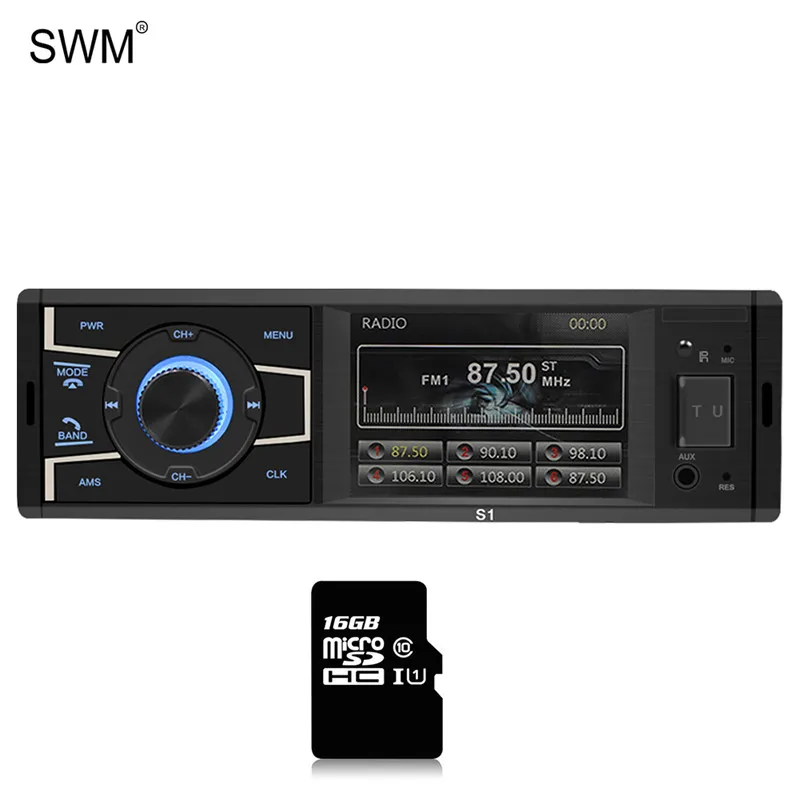 SWM 1 Din Авторадио HD Автомобильный мультимедийный MP5 плеер обратное изображение Bluetooth Aux Tf U диск Cau аудио Авторадио Стерео радио - Цвет: Radio with 16G Card