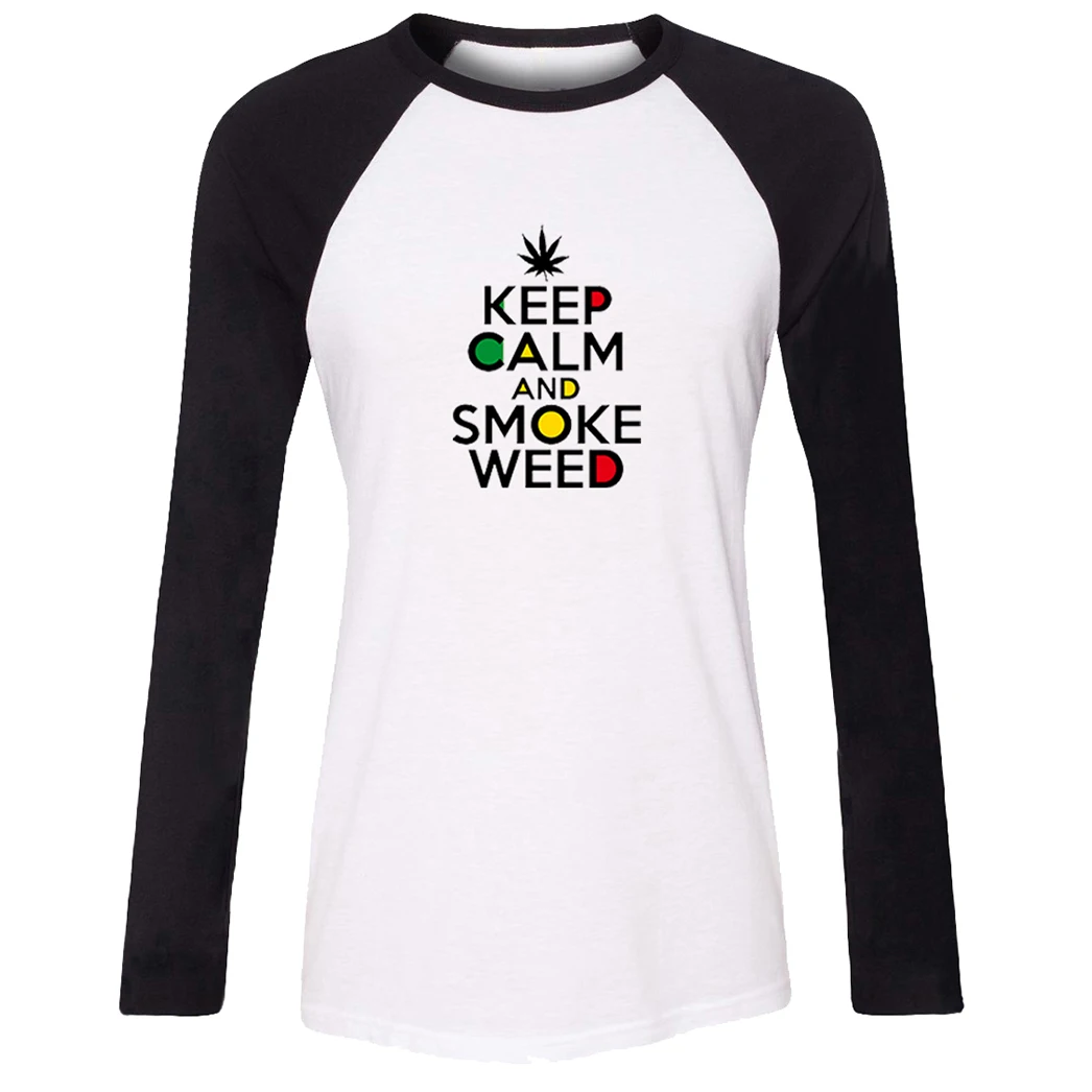 Женская футболка с принтом KEEP CALM AND SMOKE WEED Love Me sleep zzz 100% черная белая серая Красная