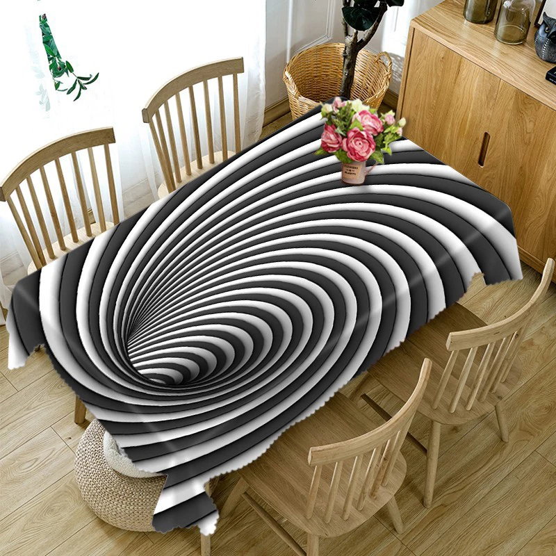 

Home Decor 3D Tablecloth Black White Stripes Pattern Waterproof Polyester Dining Table Cloth Outdoor Picnic Table Cover
