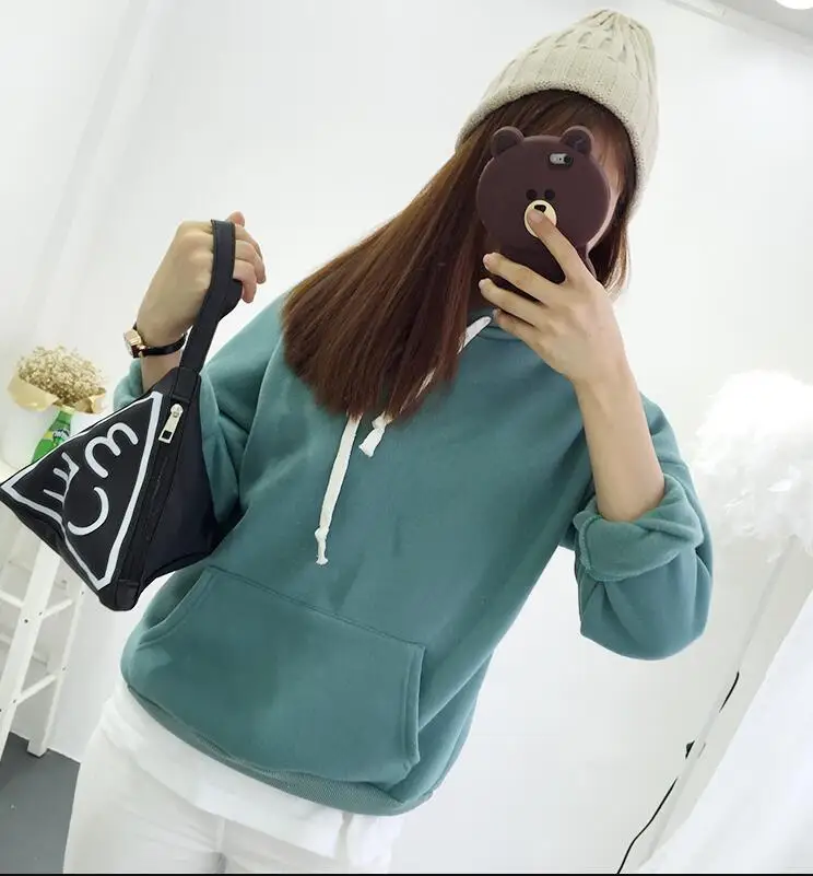 High Quality Sweatshirt Women Crewneck Solid Long Sleeve Warm Fleece Hoody Female Tumblr Bts Sweet Girl Hoodies Sweatshirts 2017 | Женская