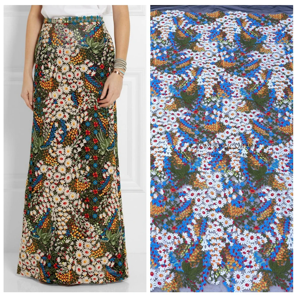 

В наличии, лидер продаж, Модная стильная Высококачественная смешанный цвет, искусственный шелк на черной сетке, вышитая кружевная ткань, ширина 49 дюймов, 1 ярд