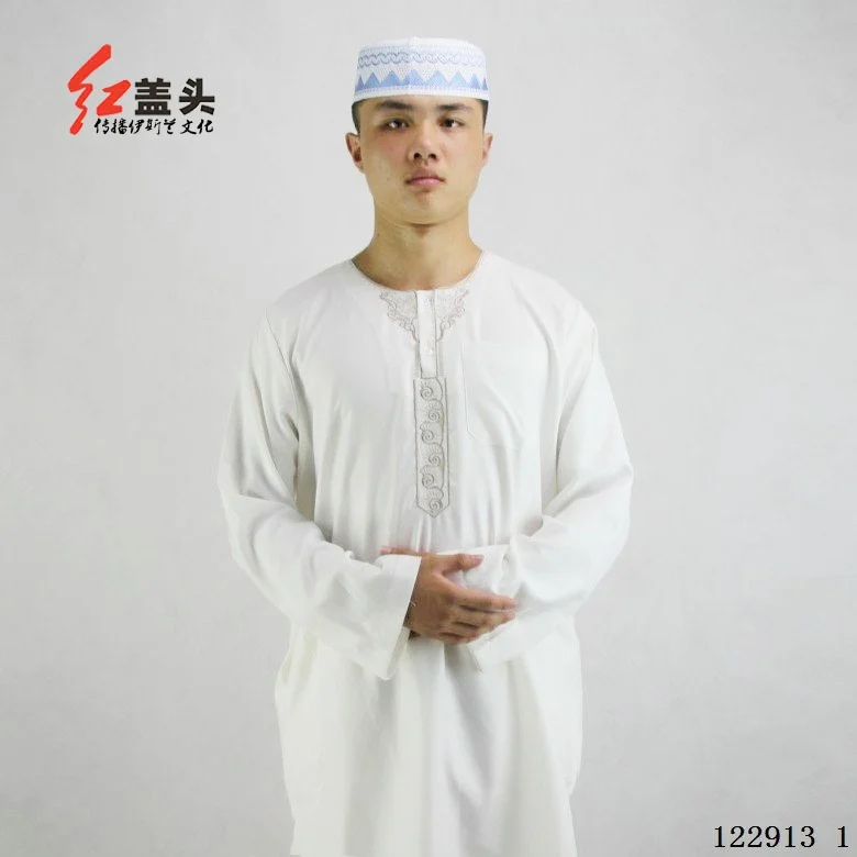 Лето 2016 thobe мусульманская одежда для мужчин хлопок и лен вышивка Т-образным