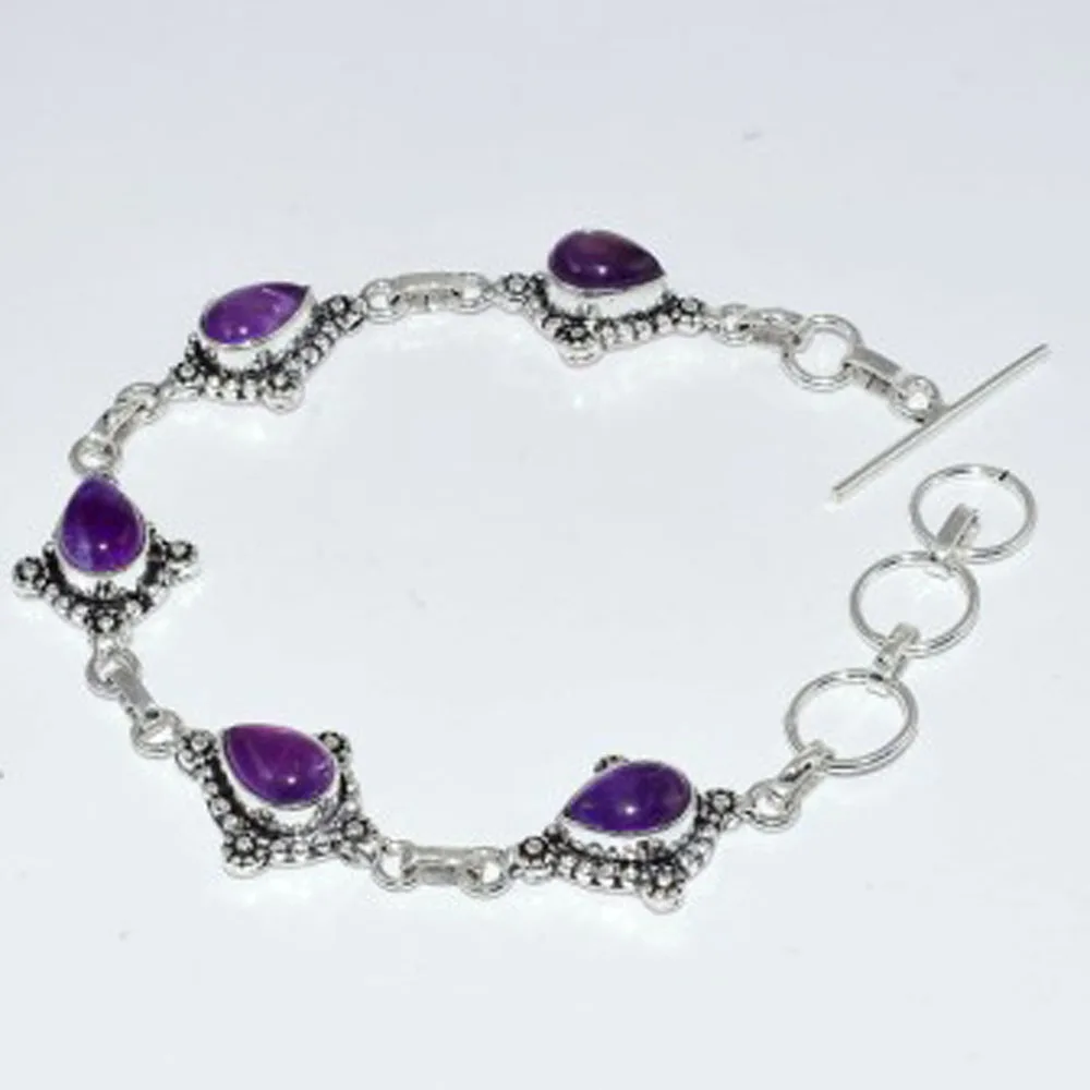 

Amethysts Bracelet Silver Overlay over Copper , 21.2 cm, B3558
