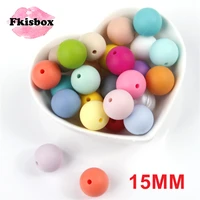 fkisbox 100pc 15mm round silicone teether bead bpa free baby teething necklace accessories baby pacifier chain silicone beads
