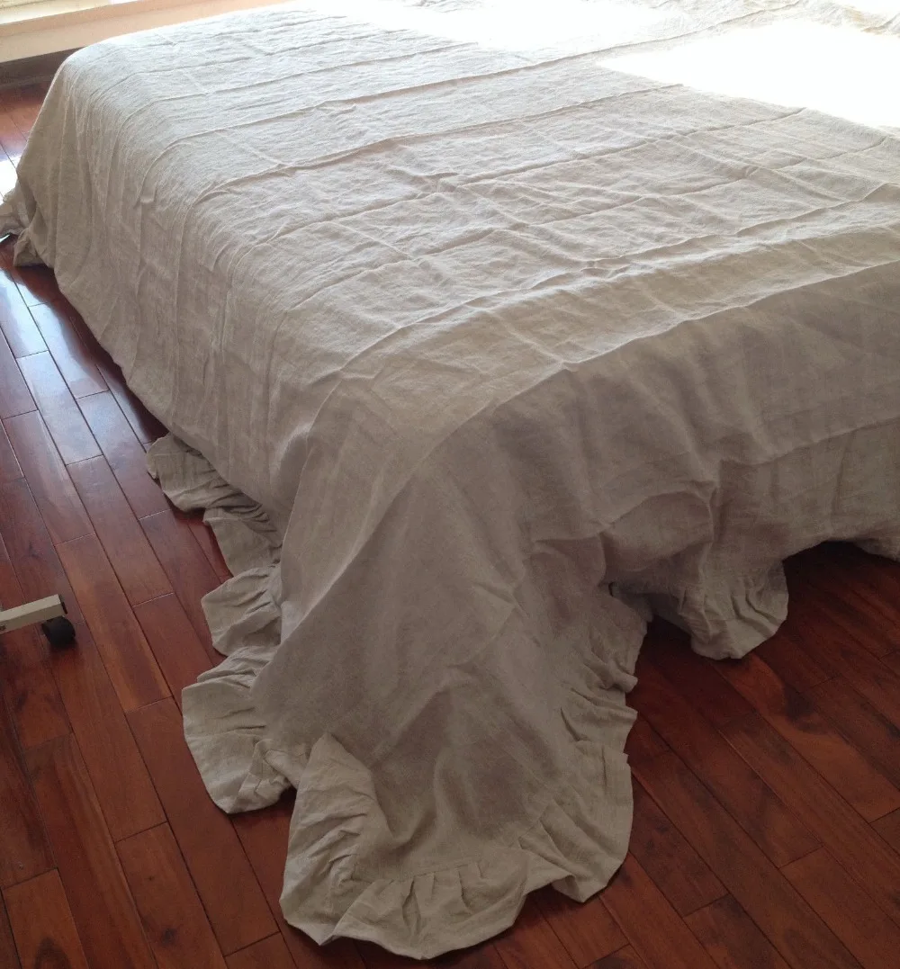 Пододеяльник с оборками из промытого льна 1 шт. серый двойной чехол для кровати