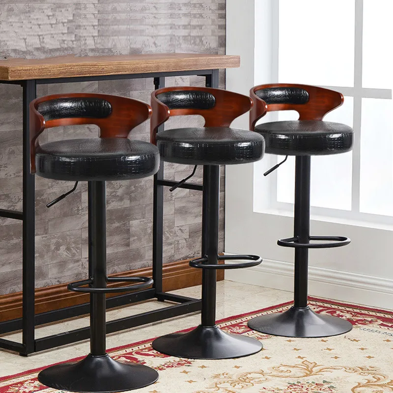 Простой металлический и деревянный барный стул подъемный поворотный с
