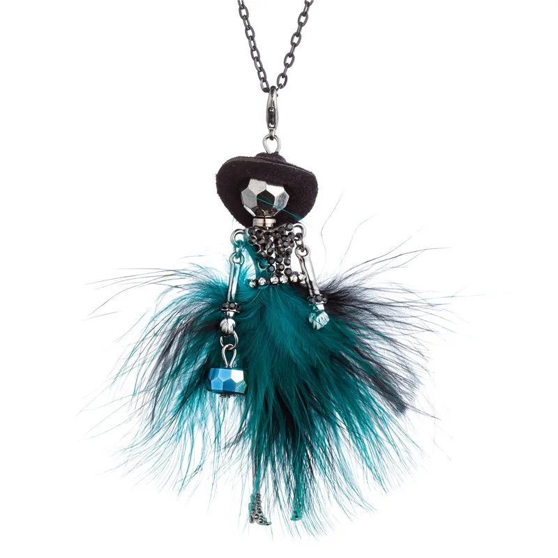 

2018 Rhinestone Fur Dress Skull Head Doll Pendant Necklace Black Long Chain Choker Collares For Women Halloween Maxi Jewelry