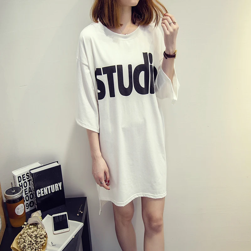 Большой Размеры Для женщин летнее платье 2017 хлопок футболки Свободные