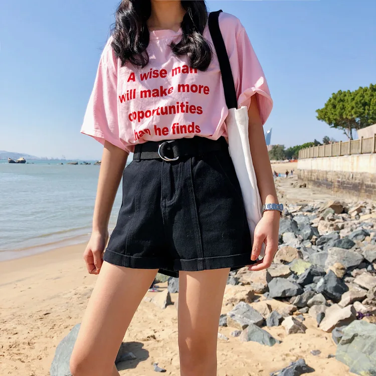 Shorts Women Korean High Waist Plus Size Casual Straight Vintage Streetwear Harajuku Short Pants With Sashes | Женская одежда