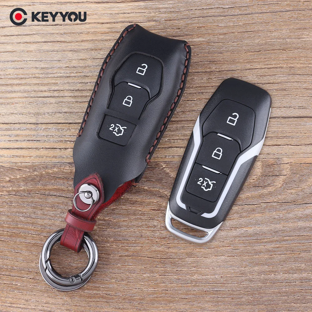 KEYYOU 3 кнопки дистанционного кожаный ключ оболочки сумка для Ford Mondeo Fusion брелок для ключей автомобиля чехол брелок крышка