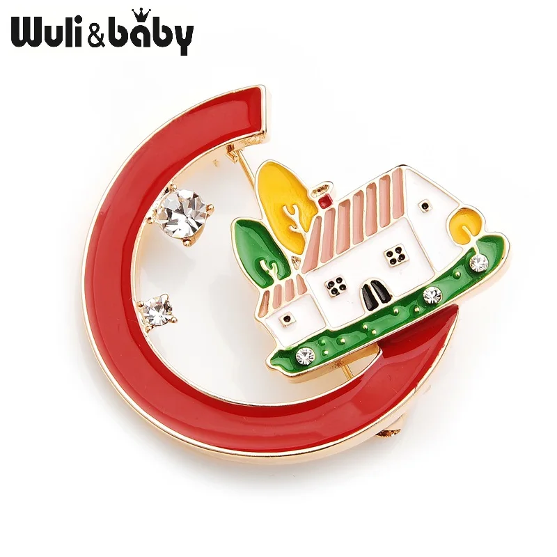 Красно-белые эмалированные рождественские броши в форме домика от Wuli&ampbaby для