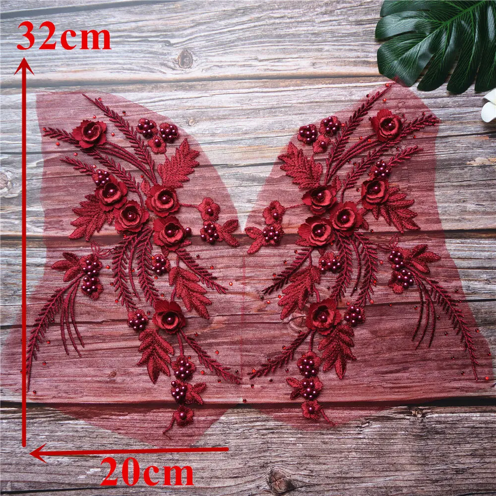 2 шт белый черный кружевной ткани 3D цветок кисточкой бусины стразы вышитые свадебное платье аппликация пришить патч для платья DIY декор