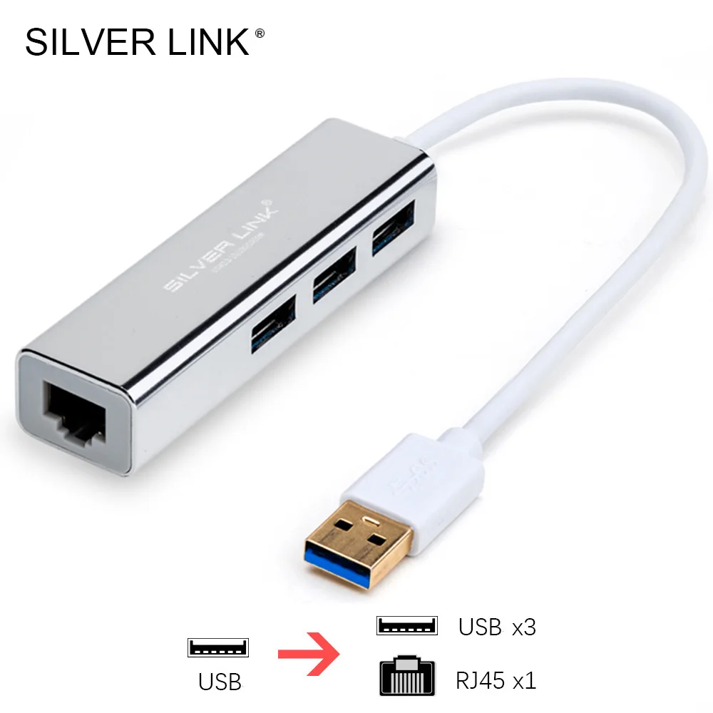 Серебряный Ссылка 4in1 USB 2 0/3 0 концентратора конвертер Кабель адаптер RJ45 сетевого