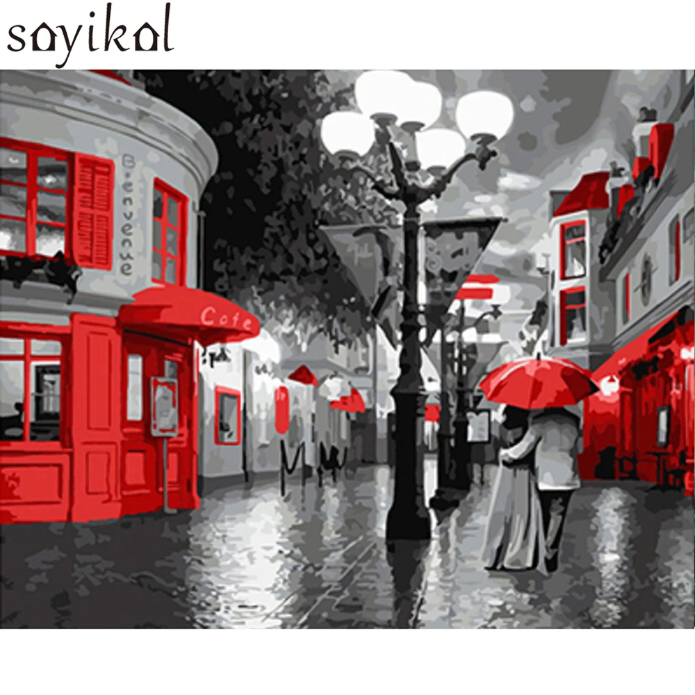 

City Rainy Street Diy Painting By Numbers Abstract Walker Bus Drawing Oil Painting On Canvas Cuadros Decoracion Acrylic Wall Art