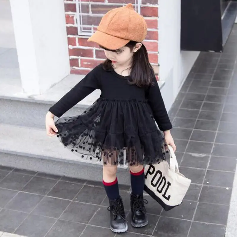 Детское платье с длинным рукавом черное принцессы для девочек весна осень 2019