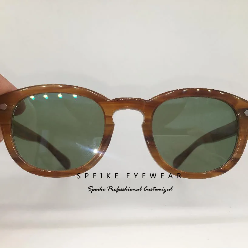 Blonde frame SPEIKE, индивидуальные винтажные зеленые линзы, солнцезащитные очки, Джони Депп, лемтош стиль, ретро очки, могут быть близорукими, солнцезащитные очки - Цвет линз: Blonde frame
