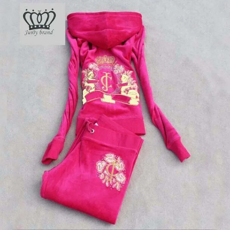 Rose red Весна/Осень/женская брендовая бархатная ткань модный спортивный костюм Велюровый костюм женский спортивный костюм толстовки и штаны розовый красный - Цвет: Rose red