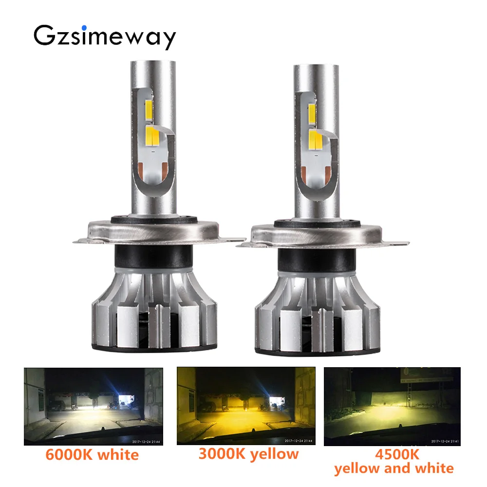2pc car turbo led H11 headlight tricolor H4 H7 H3 Hb3 9005 hb4 H27 H8 9004 H9 3000k 4300K 6000K 3 colors LED H1 fog light 12V - купить по
