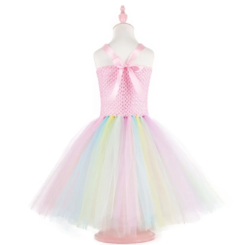 

Rainbow Unicorn Princess Dress Flower Girls Tutu Dress Elegant Wedding Dresses Birthday Halloween Party Vestido De Festa Longo
