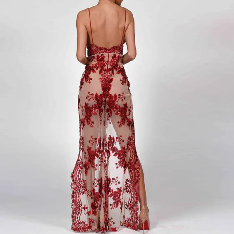 Backless Jumpsuit Women Rompers Sexy Side Split Bling Sequined Clubwear Party Night Casual Long Playsuit Drop Shipping | Женская одежда