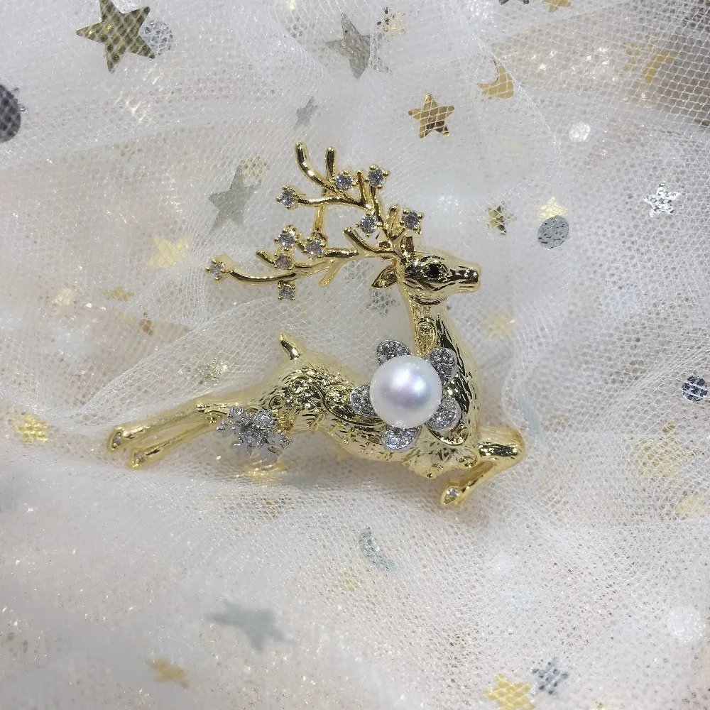 ZHBORUINI 2019 New Fine Jewelry Natural Freshwater Pearl Brooch Elk Pins Women Dropshipping Christmas Gift | Украшения и