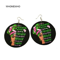 black wood painting round phenomenal stronger brave letters africa drop earrings wooden african indian hiphop ear tribal jewelry