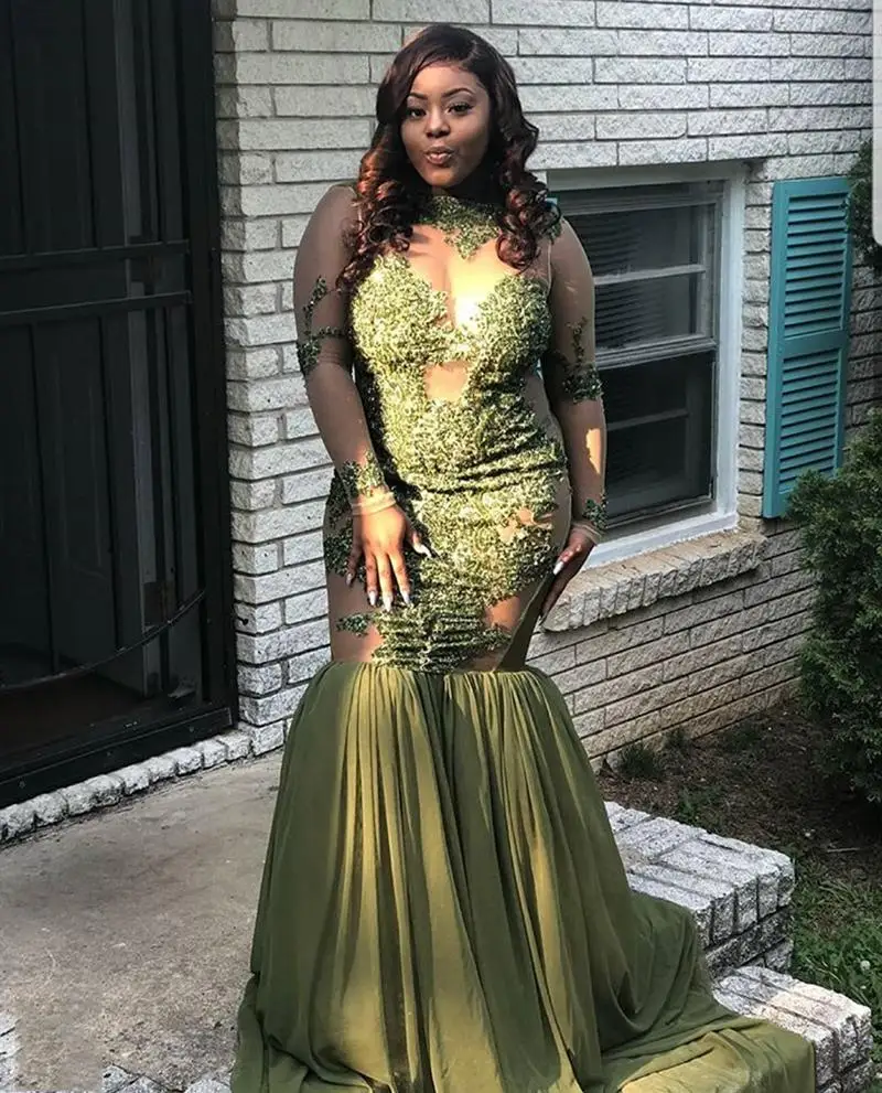 Женское платье для выпускного вечера длинное зеленое оливкового цвета с длинным