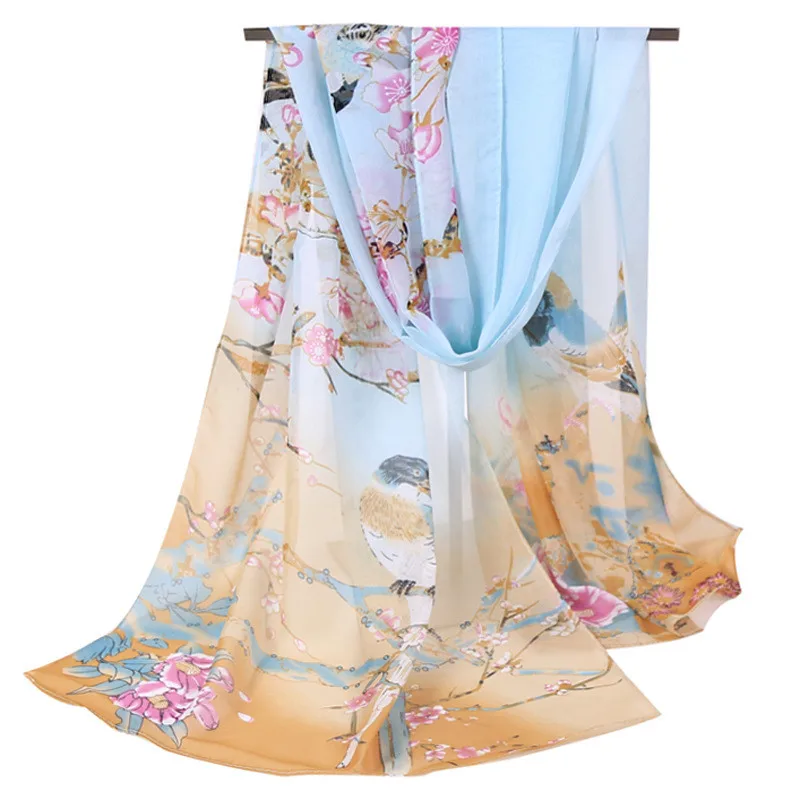 Новинка 2017 Женский шифоновый шелковый шарф новый цветочный принт дамские