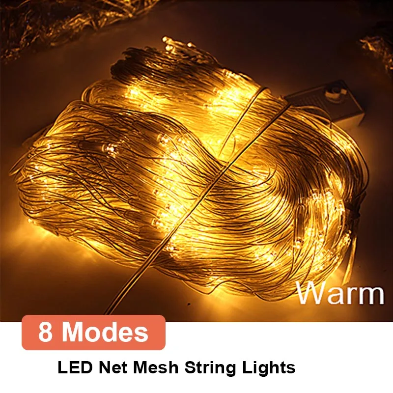 Warm White LED Fairy Lights Outdoor Garden String Lights Holiday Garland For Decoration LED Chain Holiday Patio Lighting 220V Net Mesh Lamp - Испускаемый цвет: Warm White