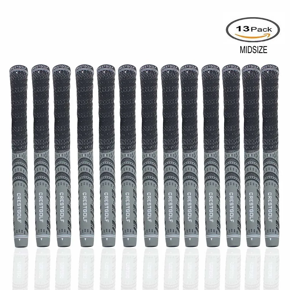 Gray CRESTGOLF Golf Grips Midsize 13pcs/Pack Professional Carbon Yarn Golf Irons Grips Golf Club Grips 6 Colors for Choice - Color: Gray