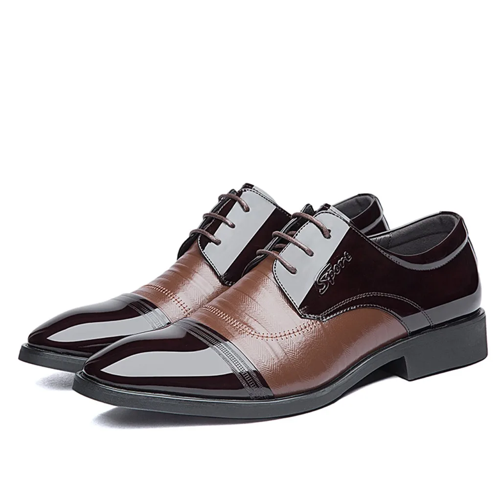 New 2019 Men's Leather Shoes Business Dress Men Formal Wedding Pointed Toe Fashion PU Flats Oxford Shoes#G4 | Обувь