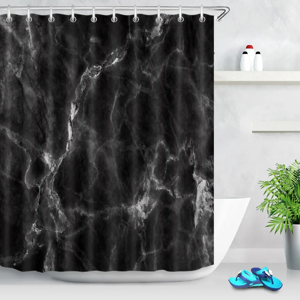 

LB Black Marble Patterned Texture Background Shower Curtains Waterproof Custom Bathroom Curtain Fabric For Kids Bathtub Decor