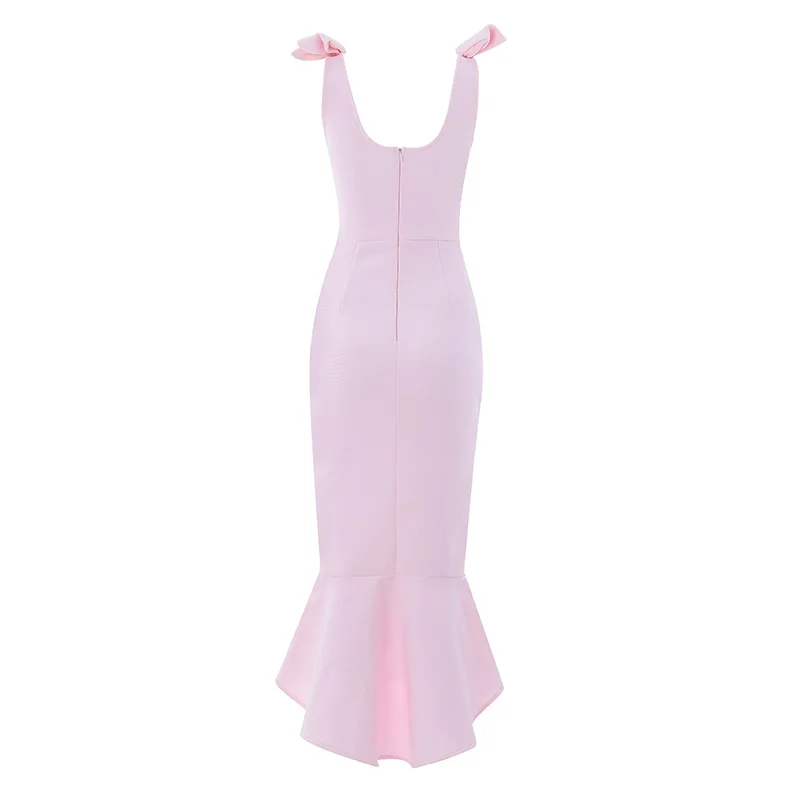 

Beateen 2019 New Fashion Straps Bow Details Sleeveless Lace Up Backless Trumpet Mermaid Women Elegant Summer Bandage Dress