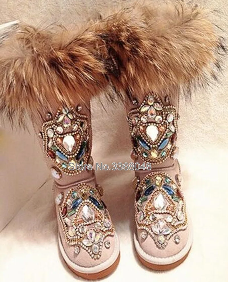 2019 новая обувь ручной работы с подкладкой из лисьего меха Тотем Стразы теплые